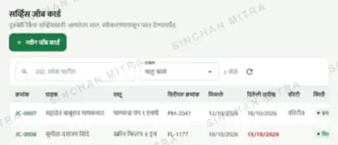 जॉब कार्ड और वारंटी, अपने आप: सिंचन मित्र स्क्रीनशॉट (नमूना जानकारी)